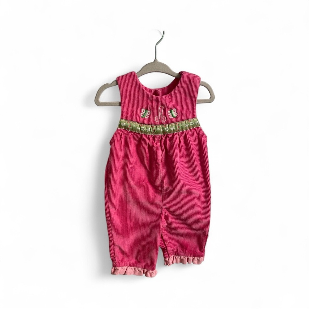 Vintage Butterfly Pink Baby Romper Embroidery Letter “A” Initial 9M Just Ducky
